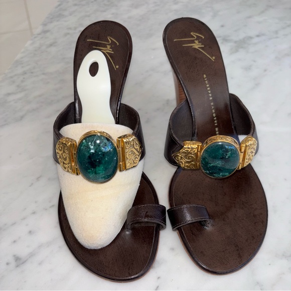 Giuseppe Zanotti Shoes - Giuseppe Zanotti Dark Brown and Gold Heels